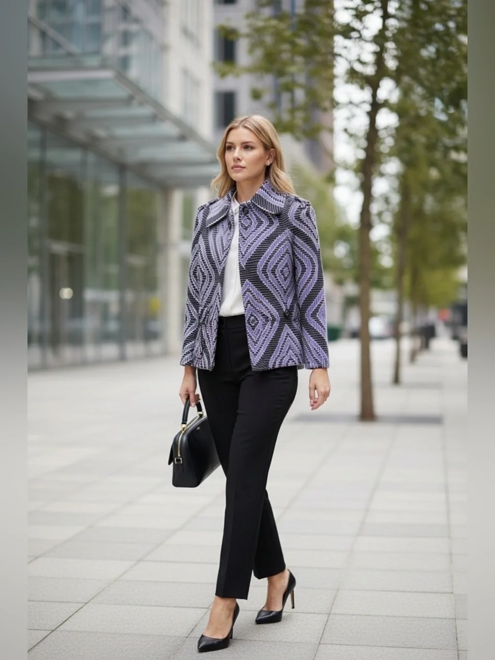 Tory Burch Black and Purple Woven Diamond Melchor Jacket